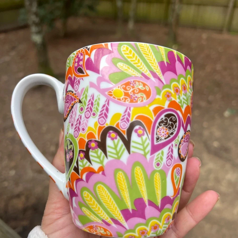 Pier 1 Mudpie 2013 Shut The Front Door Paisley Floral Print Coffee Mug